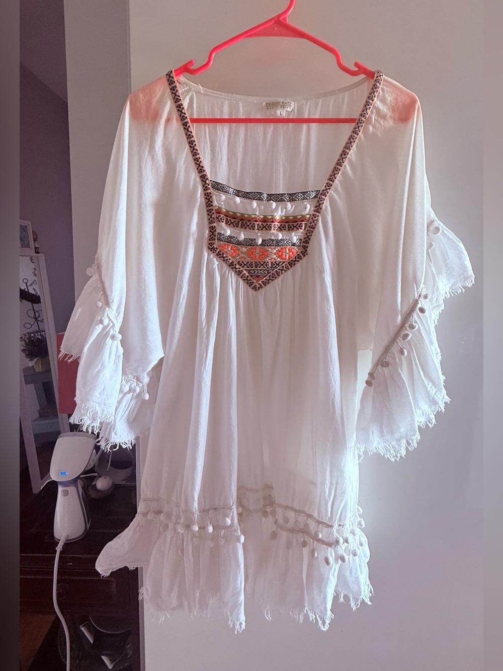 White Embroidered V-Neck Boho Tunic Top